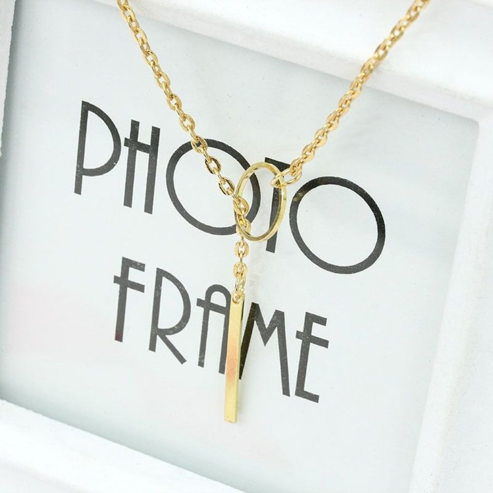 Lariat Dainty Long Thin Chain Simple Circle Bar Y Drop Necklace Gold A0119 - Picture 6 of 12